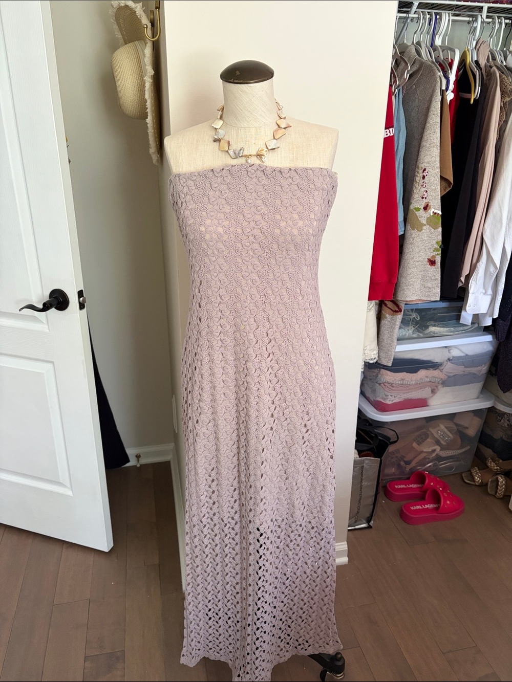 Strapless Crochet Maxi Dress in Dusty Lavender